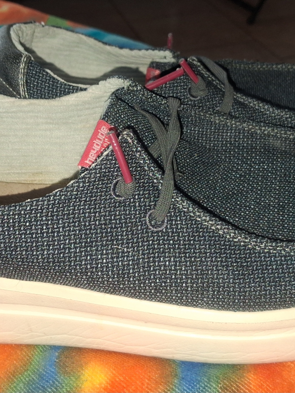 Hey Dude Navy Knit Lace-Up Sneakers with Pink Accents